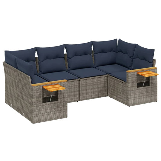 6-tlg. Garten-Sofagarnitur mit Kissen Grau Poly Rattan