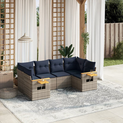 6-tlg. Garten-Sofagarnitur mit Kissen Grau Poly Rattan