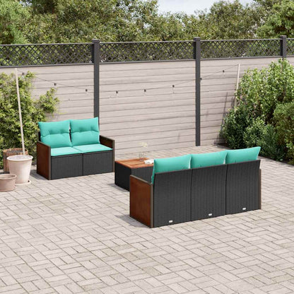 6-teiliges Gartensofa-Set mit Kissen, schwarzes Polyrattan