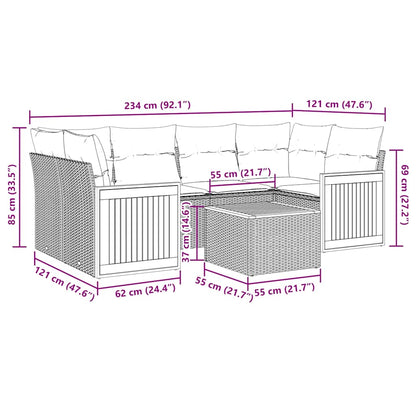 7-teiliges Gartensofa-Set mit Kissen, grau, Polyrattan