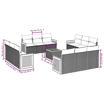13-teiliges Gartensofa-Set mit Kissen, schwarzes Polyrattan