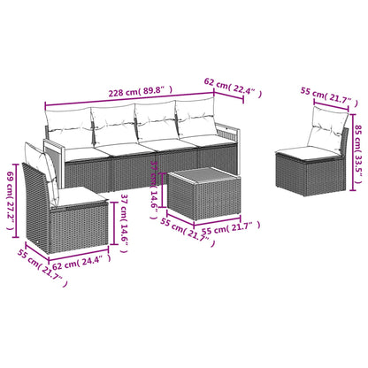 7-teiliges Gartensofa-Set mit Kissen, schwarzes Polyrattan