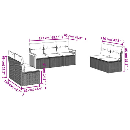 7-teiliges Gartensofa-Set mit Kissen, schwarzes Polyrattan