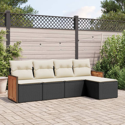 5-tlg. Garten-Sofagarnitur mit Kissen Schwarz Poly Rattan