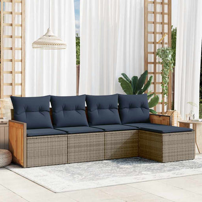 5-teiliges Gartensofa-Set mit Kissen, grau, Polyrattan