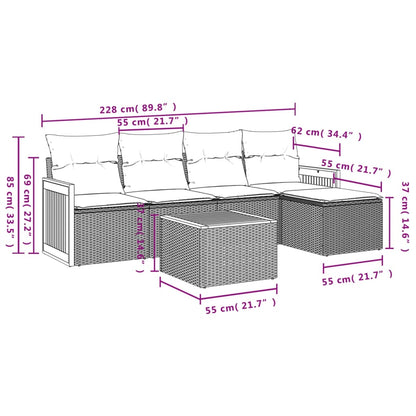 6-teiliges Gartensofa-Set mit Kissen, schwarzes Polyrattan