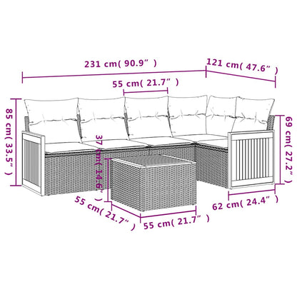6-teiliges Gartensofa-Set mit Kissen, grau, Polyrattan