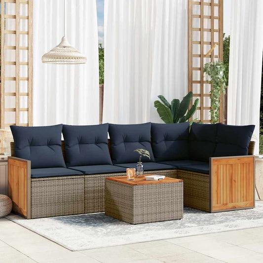 6-teiliges Gartensofa-Set mit Kissen, grau, Polyrattan