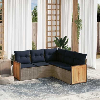 5-teiliges Gartensofa-Set mit Kissen, grau, Polyrattan