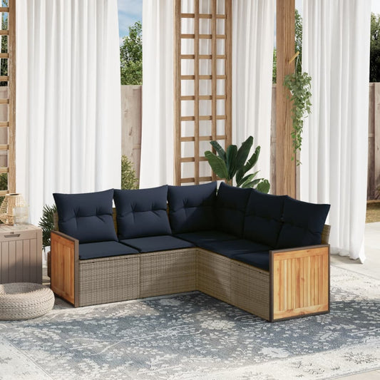 5-teiliges Gartensofa-Set mit Kissen, grau, Polyrattan