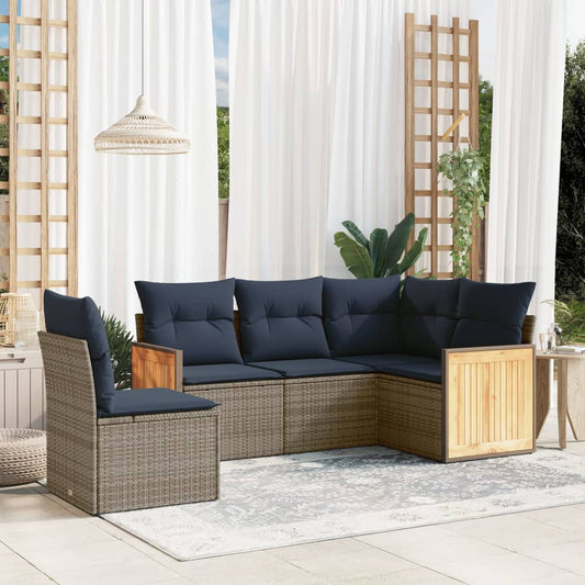 5-teiliges Gartensofa-Set mit Kissen, grau, Polyrattan