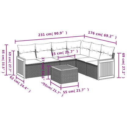 7-teiliges Gartensofa-Set mit Kissen, grau, Polyrattan