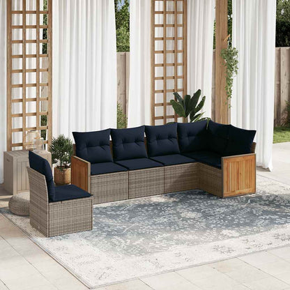 6-teiliges Gartensofa-Set mit Kissen, grau, Polyrattan