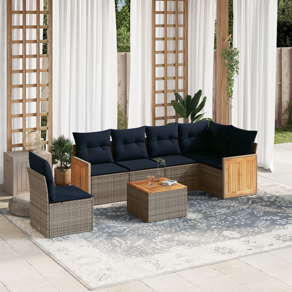 7-teiliges Gartensofa-Set mit Kissen, grau, Polyrattan