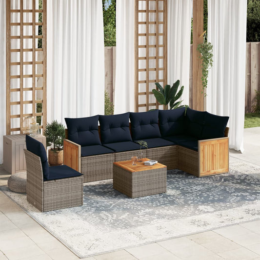 7-teiliges Gartensofa-Set mit Kissen, grau, Polyrattan