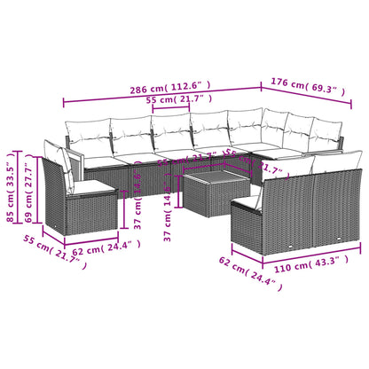 11-teiliges Gartensofa-Set mit Kissen, grau, Polyrattan