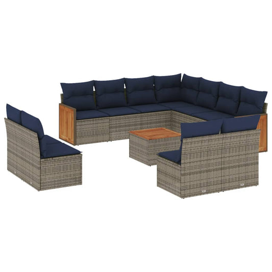 12-teiliges Gartensofa-Set mit Kissen, grau, Polyrattan
