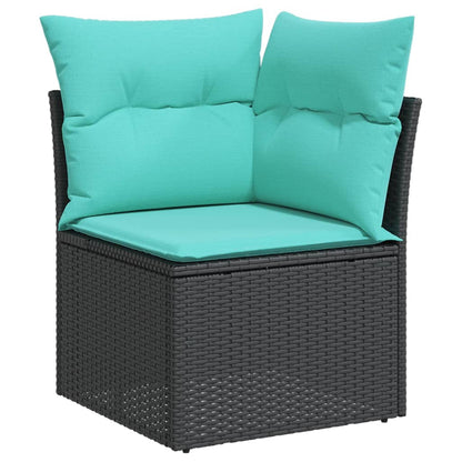 10-teiliges Gartensofa-Set mit Kissen, schwarzes Polyrattan