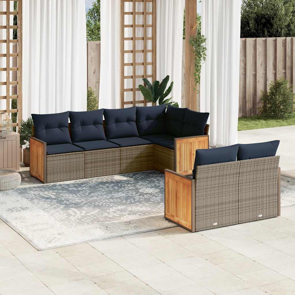 7-teiliges Gartensofa-Set mit Kissen, grau, Polyrattan