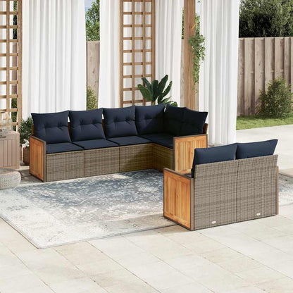 7-teiliges Gartensofa-Set mit Kissen, grau, Polyrattan