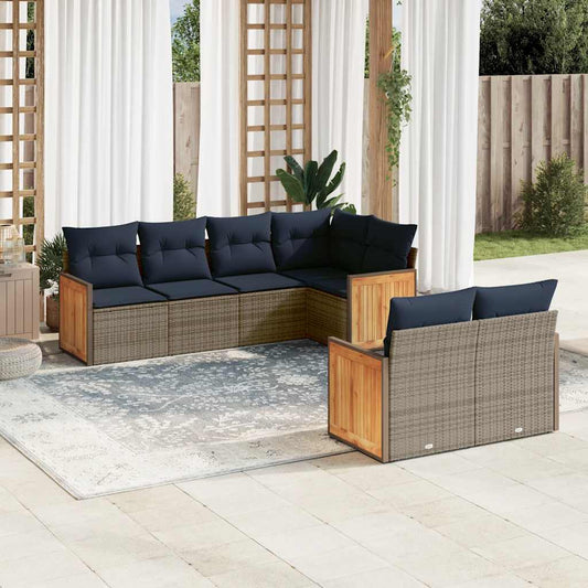 7-teiliges Gartensofa-Set mit Kissen, grau, Polyrattan