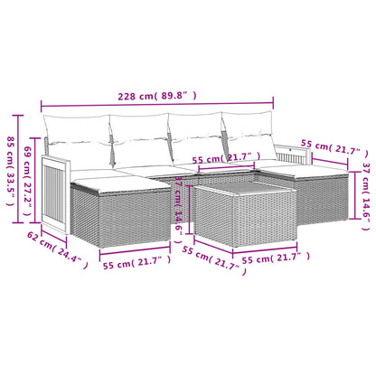 7-teiliges Gartensofa-Set mit Kissen, schwarzes Polyrattan