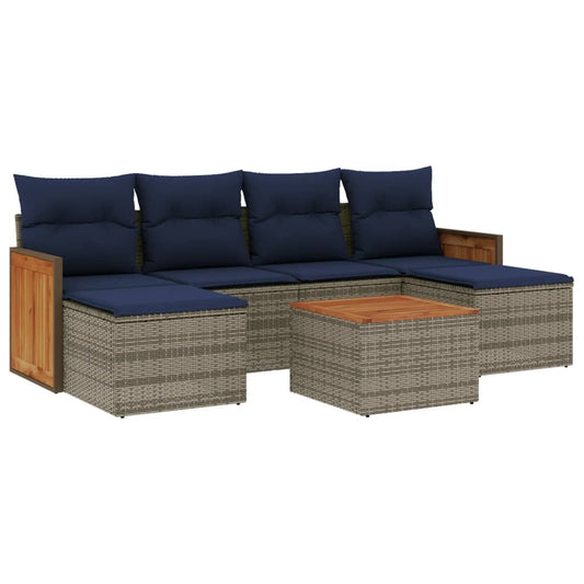 7-teiliges Gartensofa-Set mit Kissen, grau, Polyrattan