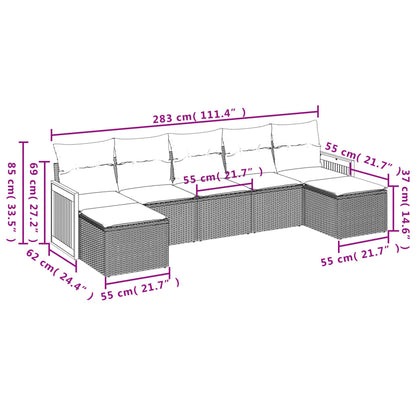 7-teiliges Gartensofa-Set mit Kissen, grau, Polyrattan
