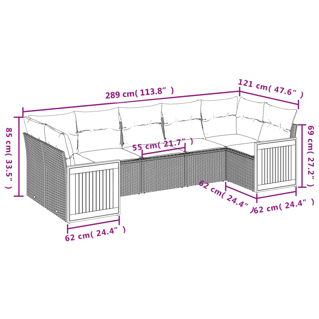 7-tlg. Garten-Sofagarnitur mit Kissen Grau Poly Rattan
