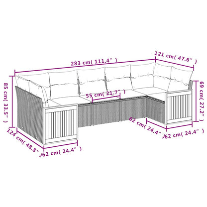 7-teiliges Gartensofa-Set mit Kissen, grau, Polyrattan