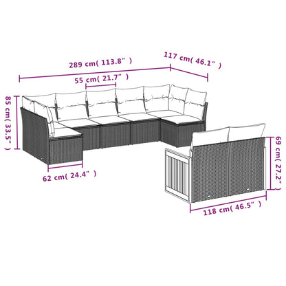 9-teiliges Gartensofa-Set mit Kissen, grau, Polyrattan