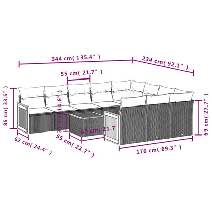 11-teiliges Gartensofa-Set mit Kissen, grau, Polyrattan