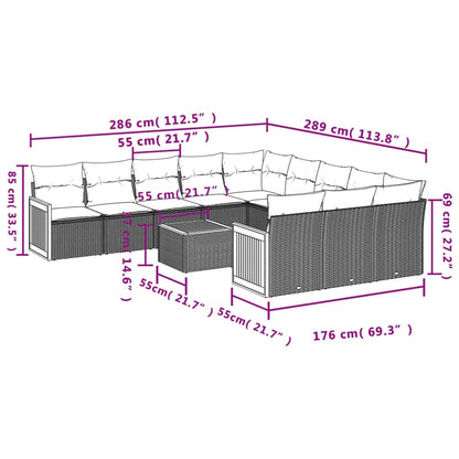 12-teiliges Gartensofa-Set mit Kissen, schwarzes Polyrattan
