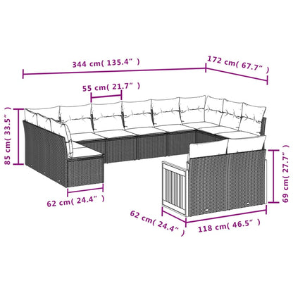 12-teiliges Gartensofa-Set mit Kissen, grau, Polyrattan