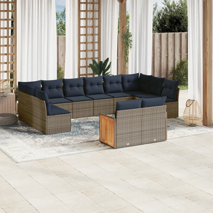 12-teiliges Gartensofa-Set mit Kissen, grau, Polyrattan