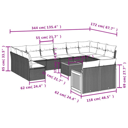 12-teiliges Gartensofa-Set mit Kissen, grau, Polyrattan
