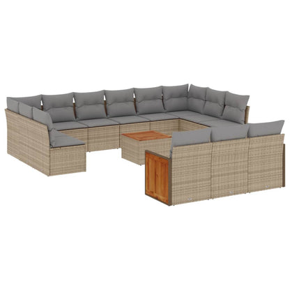 16-tlg. Garten-Sofagarnitur mit Kissen Beige Poly Rattan