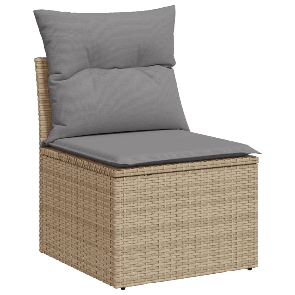 16-tlg. Garten-Sofagarnitur mit Kissen Beige Poly Rattan