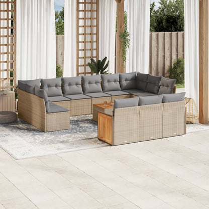 16-tlg. Garten-Sofagarnitur mit Kissen Beige Poly Rattan