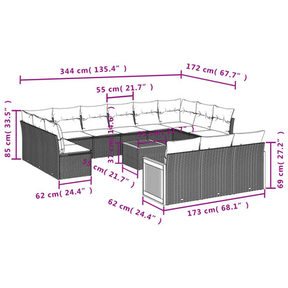 16-teiliges Gartensofa-Set mit Kissen, grau, Polyrattan