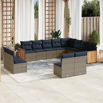 12-teiliges Gartensofa-Set mit Kissen, grau, Polyrattan