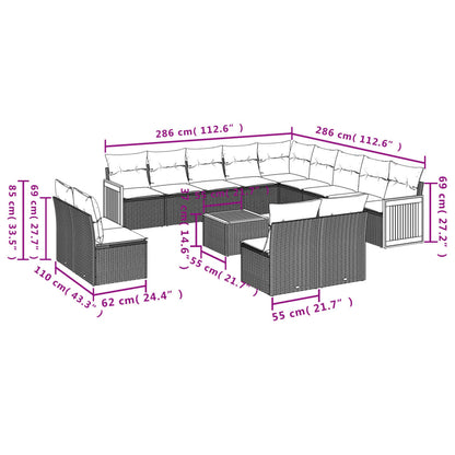 14-teiliges Gartensofa-Set mit Kissen, grau, Polyrattan