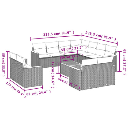 12-teiliges Gartensofa-Set mit Kissen, grau, Polyrattan