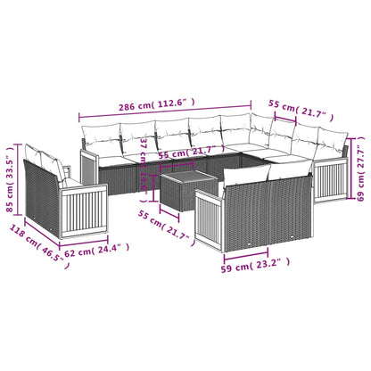 13-teiliges Gartensofa-Set mit Kissen, grau, Polyrattan