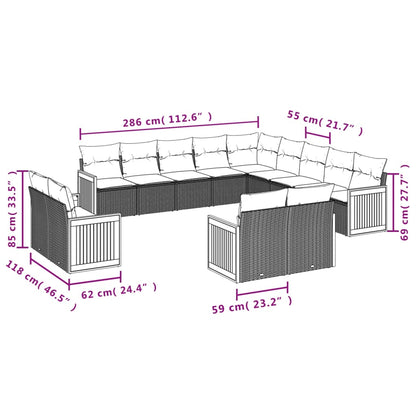 13-teiliges Gartensofa-Set mit Kissen, grau, Polyrattan