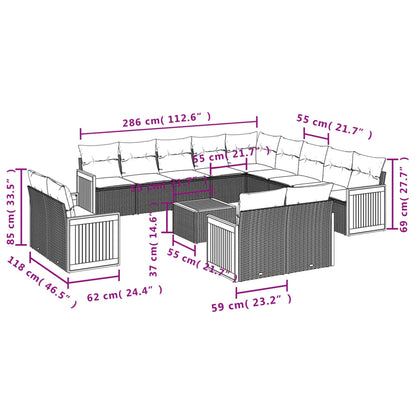 14-teiliges Gartensofa-Set mit Kissen, grau, Polyrattan