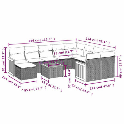 11-teiliges Gartensofa-Set mit Kissen, grau, Polyrattan