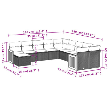 11-teiliges Gartensofa-Set mit Kissen, grau, Polyrattan