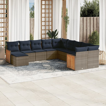 11-teiliges Gartensofa-Set mit Kissen, grau, Polyrattan