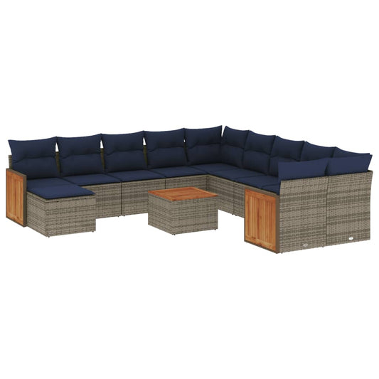 12-teiliges Gartensofa-Set mit Kissen, grau, Polyrattan